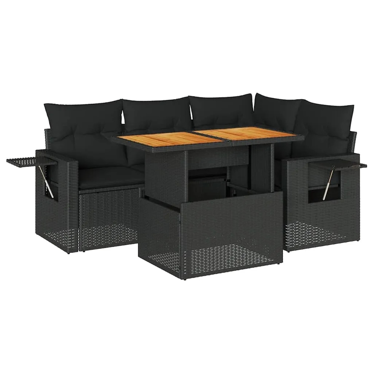 vidaXL 5-Tlg Garten-Sofagarnitur mit Kissen Schwarz Poly Rattan 3327142 günstig online kaufen
