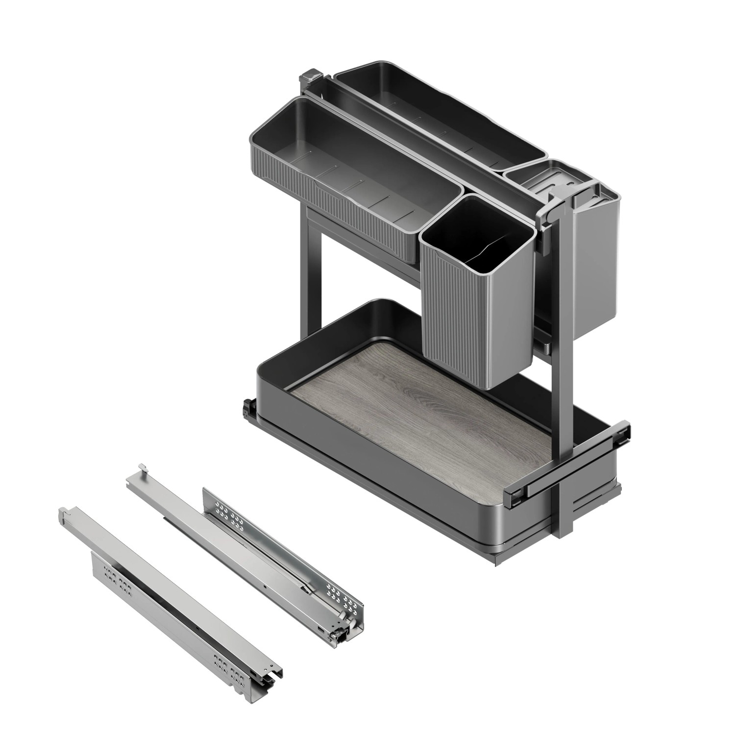 Emuca Harmony-Ausziehwagen mit Soft-Close Modul Breite 400 mm Höhe 800 mm Stahl und Holz Anthrazitgrau
