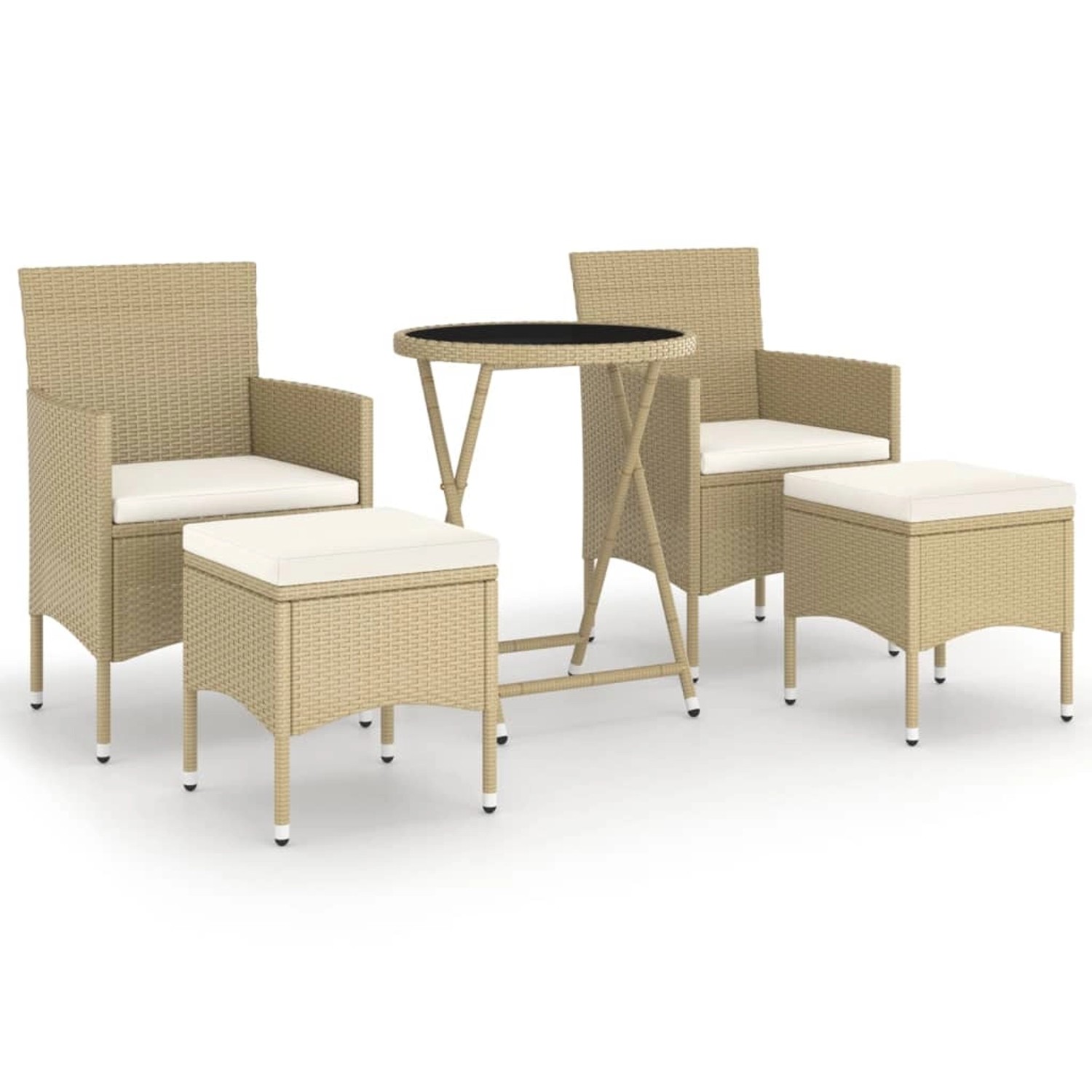 Thumbnail - vidaXL 5-tlg Garten-Bistro-Set Poly Rattan und Hartglas Beige
