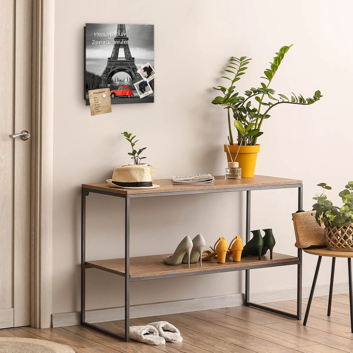 Banjado Schlüsselkasten Glas Paris, 30x30cm, schwarz, 50 Haken, beschreibbar, magnetisch.