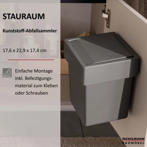 Fackelmann Abfalleimer Anthrazit, 5L, mit Klappdeckel, zur Montage im Badmöbel.
