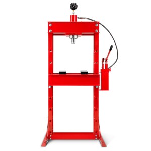 EBERTH Werkstattpresse 30T, rote Hydraulikpresse mit Manometer und Handpumpe.
