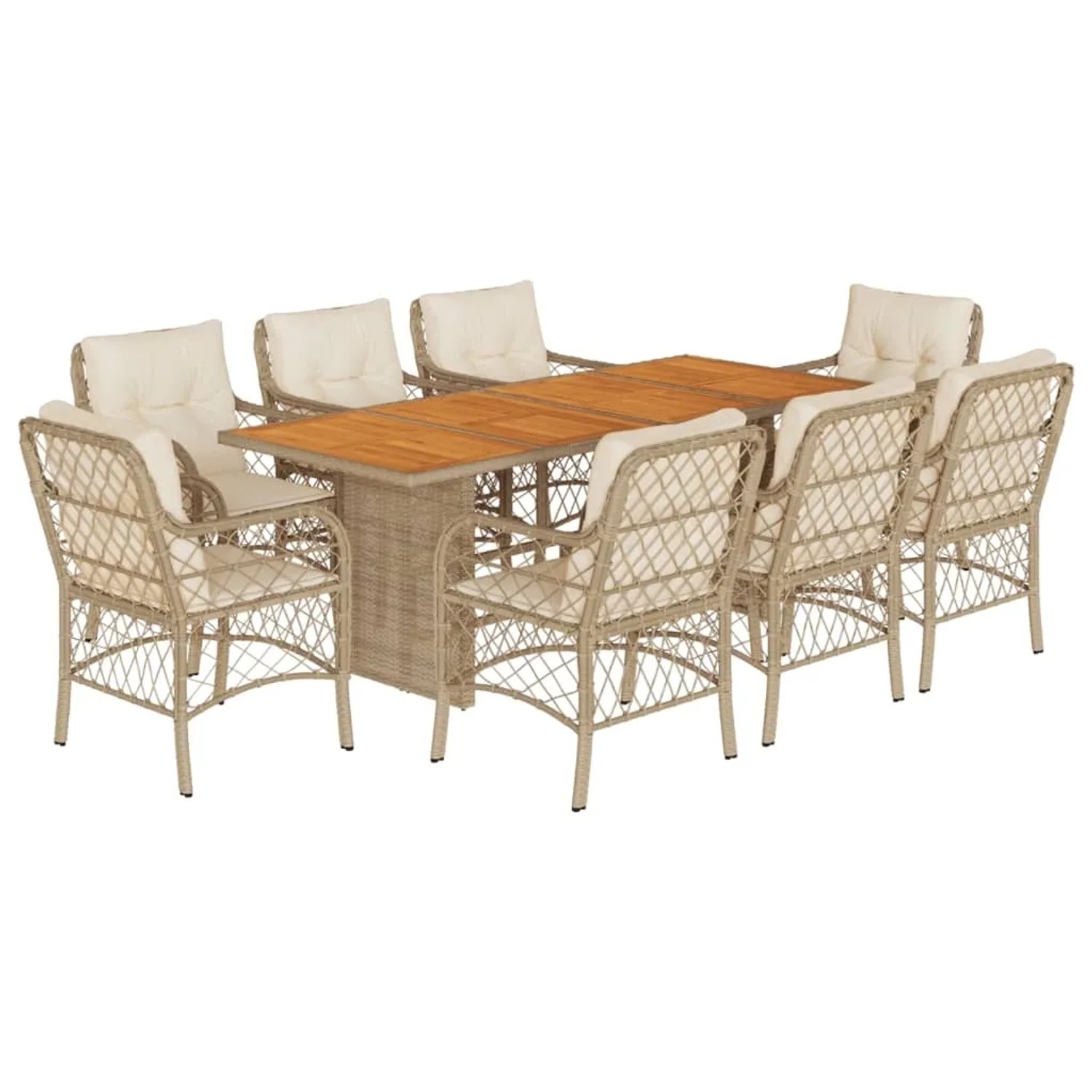 vidaXL 9-Tlg Garten-Essgruppe mit Kissen Beige Poly Rattan 3212077
