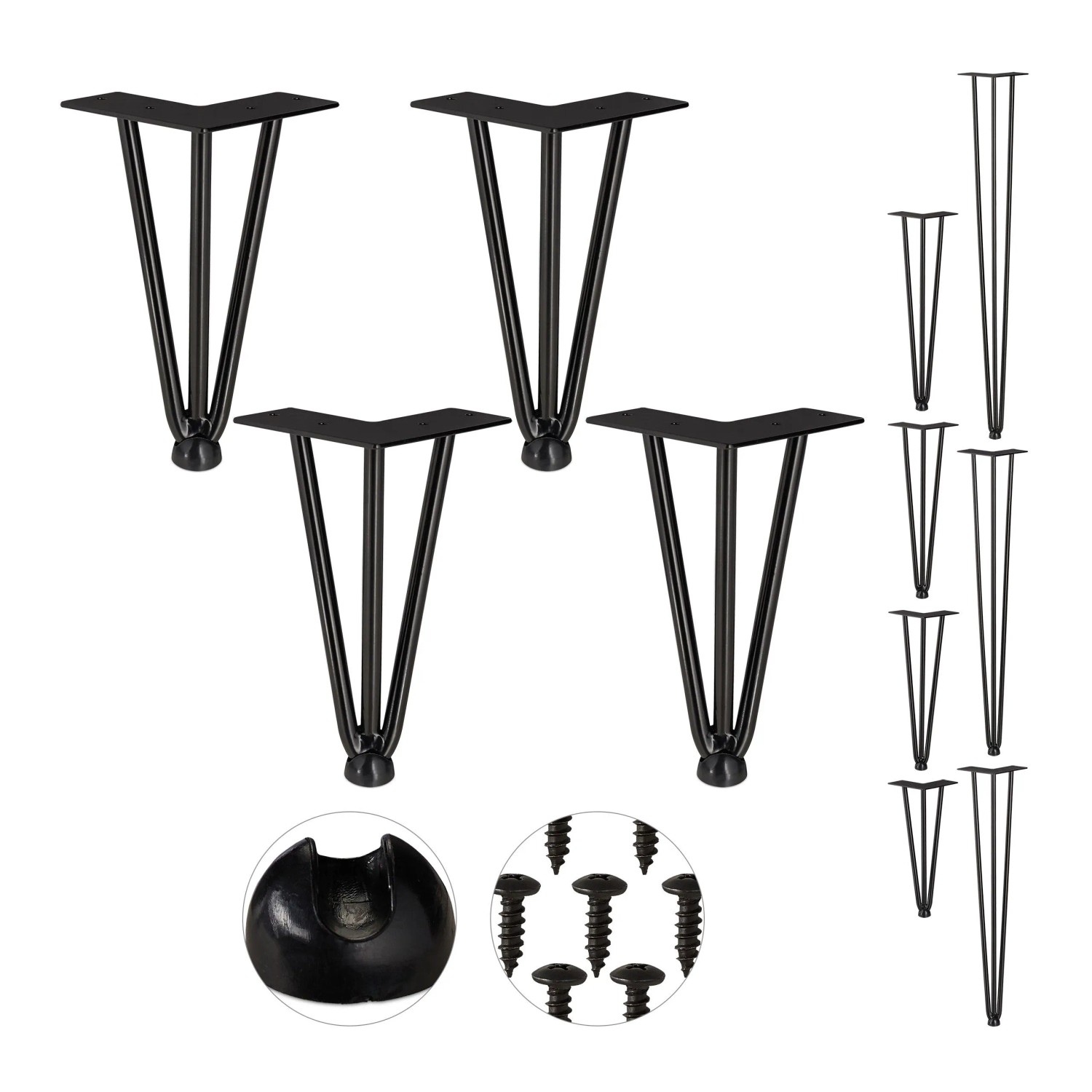 Relaxdays Haarnadelbeine 4er Set Stahl Schwarz 3 Streben 20 cm