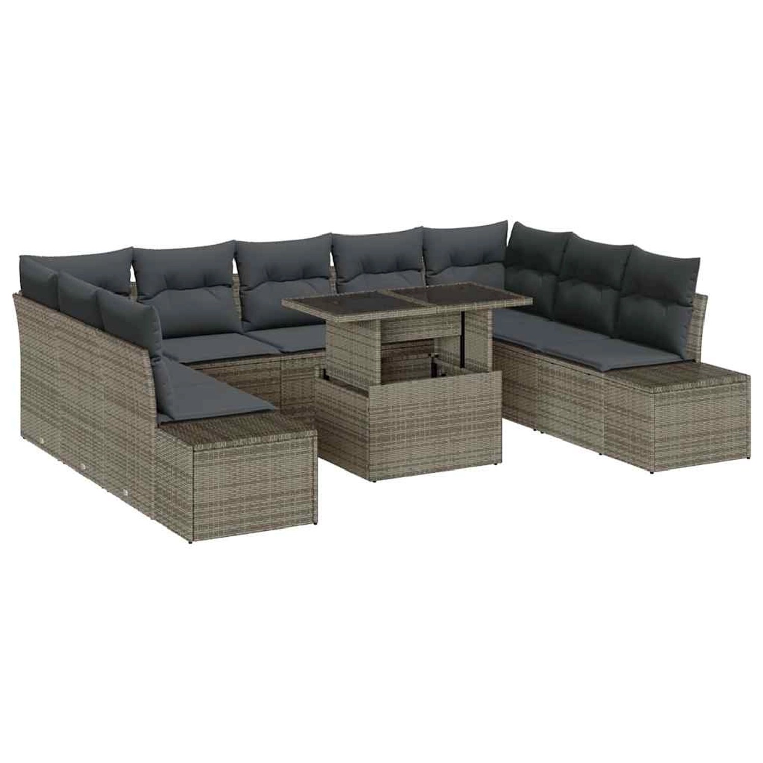 vidaXL Garten-Sofa-Set mit Speicher 10-Tlg Grau Poly Rattan 3357982 günstig online kaufen