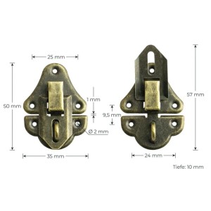HMF 6495-VS1 Vintage Spannverschluss mit Schlossöse 35 x 50 mm Bronze