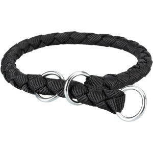 Schwarzes Trixie Zugstopp Halsband Cavo, Größe L-XL, geflochten, mit zwei Metallringen.