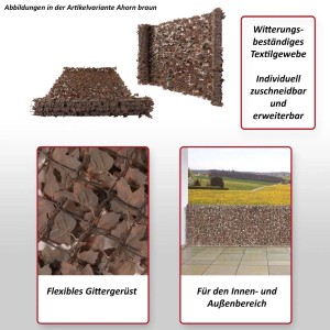 MCW Balkonsichtschutz N77 Ahorn Braun, 300x150cm: Sichtschutzmatte mit braunen Blättern und flexiblem Gitter.