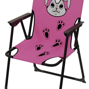 Pinker Kinder Campingstuhl mit Hasenmotiv, klappbar und ideal für Outdoor-Aktivitäten.