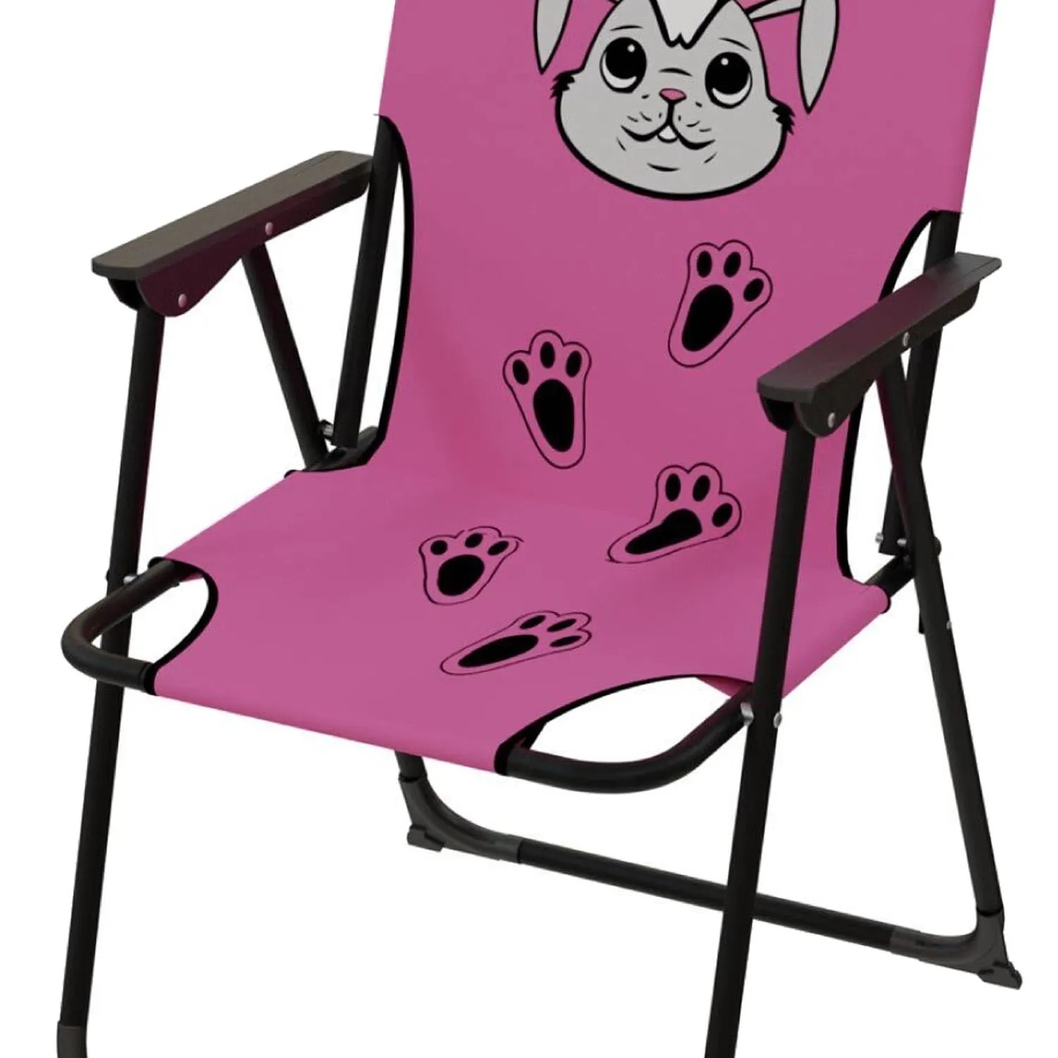Pinker Kinder Campingstuhl mit Hasenmotiv, klappbar und ideal für Outdoor-Aktivitäten.