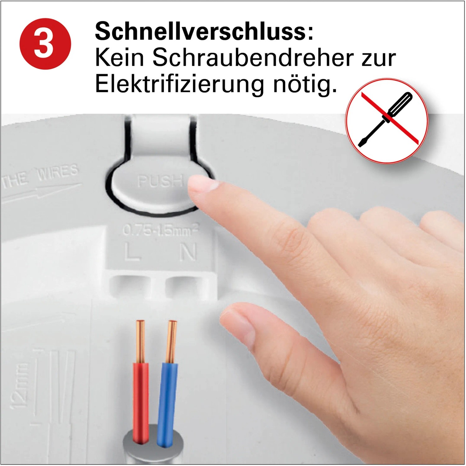Detailaufnahme der LED-Deckenleuchte Bonus: Schnellverschluss für einfache Montage ohne Schraubendreher.