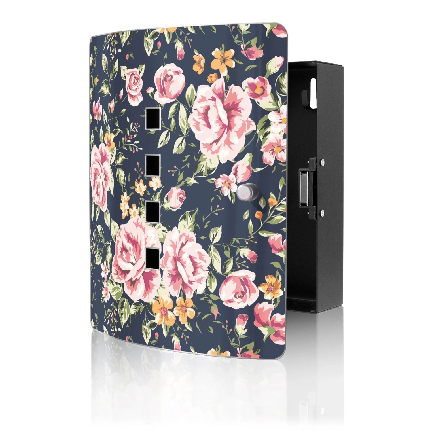 Banjado Design Schlüsselkasten Aus Edelstahl Für 10 Schlüssel 24x21,5x7cm Mit Magnetverschluss Motiv Rosen Auf Anthrazit