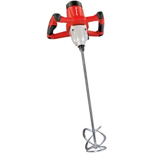 Einhell TE-MX 1600-2 CE Farb-Mörtelrührer, rot/silber, mit großem Griffbügel und Rührwerkzeug.