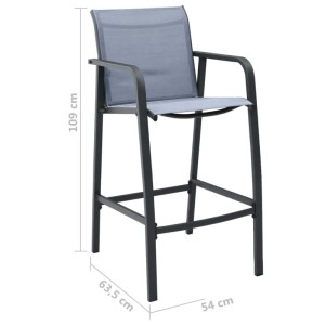 Gartenbarstuhl aus Stahl und Textilene, schwarz und grau, Teil des vidaXL 5-tlg. Gartenbar-Sets.