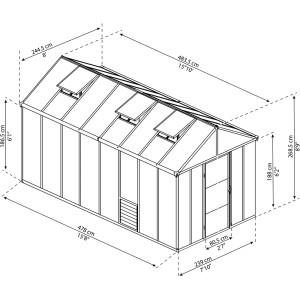 Technische Zeichnung: Palram Canopia Glory Gewächshaus 4.8x2.5m, Maße und Details.