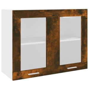 vidaXL Hängeschrank mit Glastüren in Räuchereiche Optik, 80x60cm, für die Küche.