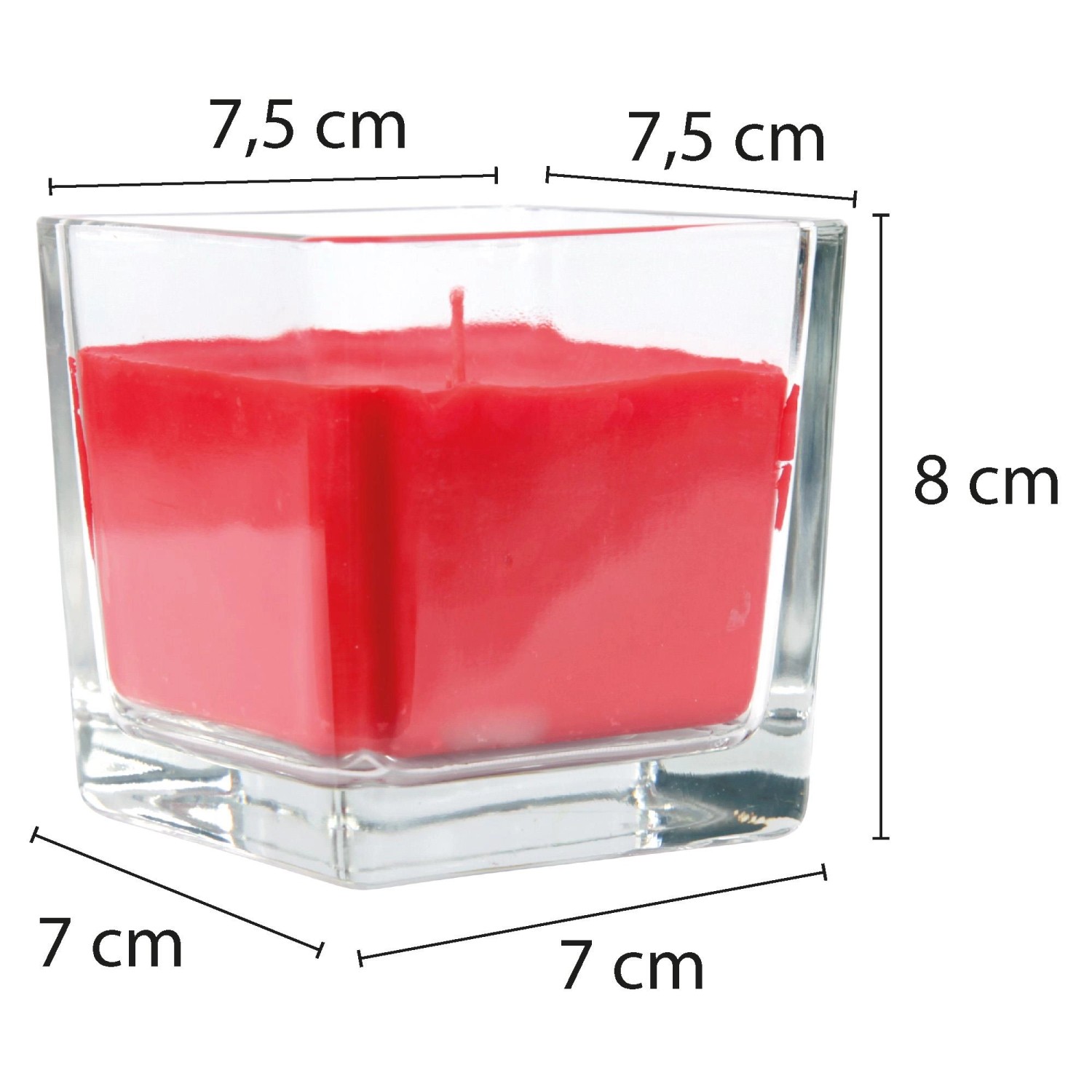 Rote HS Candle Duftkerze im Glas, viereckig, Ostermotiv Küken, ca. 50 Stunden Brenndauer.