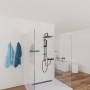 Schwarzes Schütte Überkopfbrause-Set Tokyo, 8-teilig mit Kopf- und Handbrause im modernen Badezimmer.