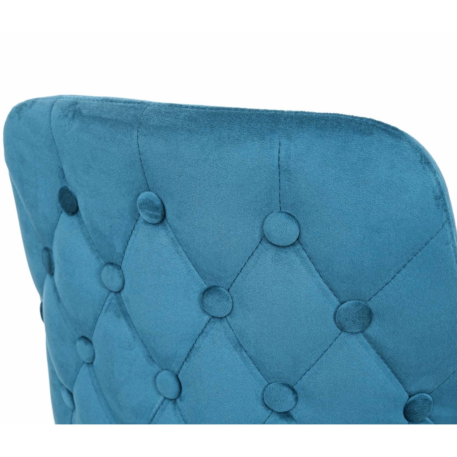 Detailaufnahme: Petrol-blauer Samt Barhocker (2er-Set) mit Knopfsteppung.