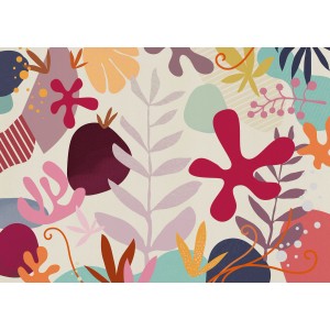 Bunte Komar Vliestapete Happy Corals mit abstraktem Korallen- und Pflanzenmuster.