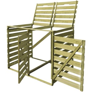 vidaXL Mülltonnenbox für 2 Tonnen aus imprägniertem Holz, mit zwei aufklappbaren Deckeln und Fronttüren.