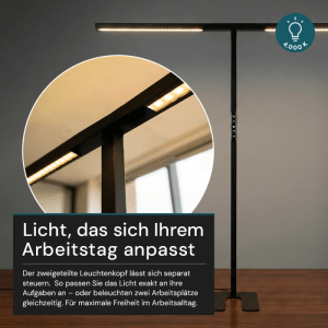 Schwarze LUXULA LED Büro Stehleuchte mit Touchsteuerung und neutralweißem Licht.