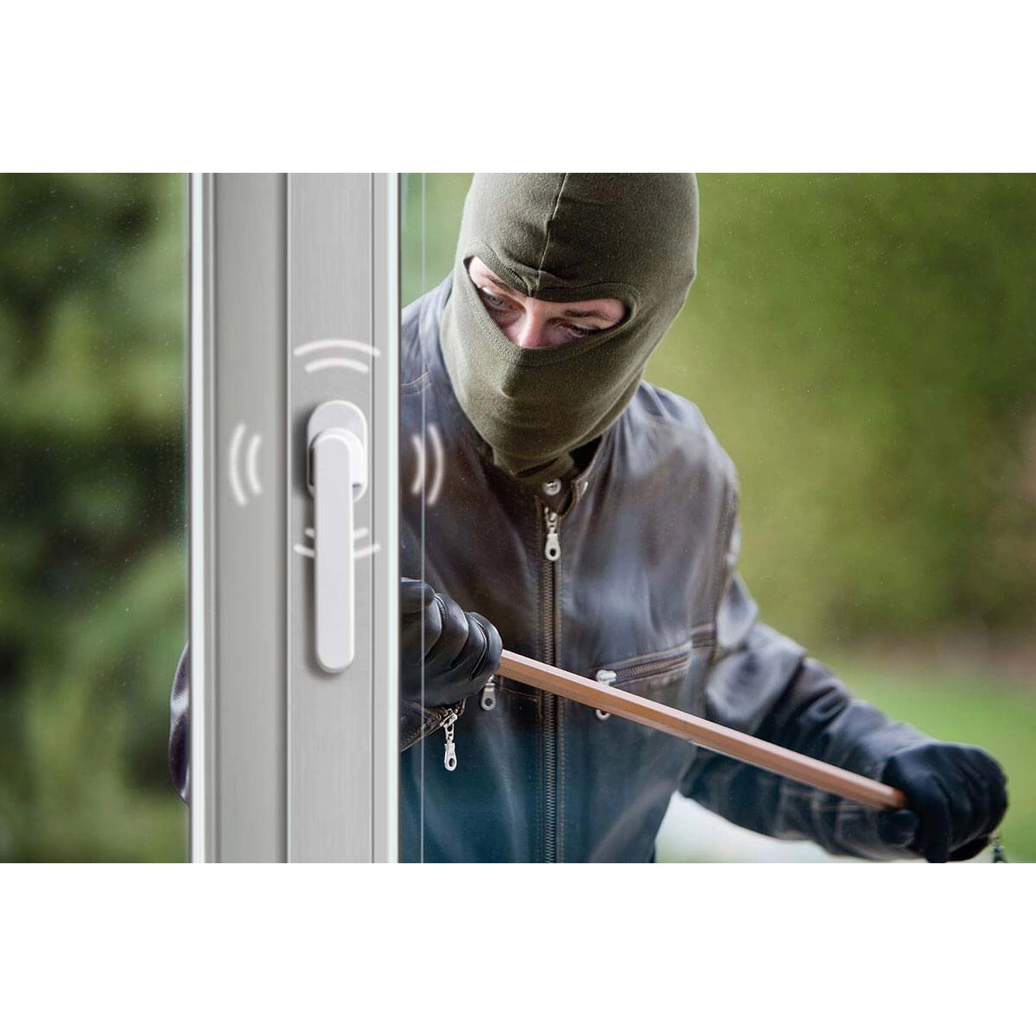 Schellenberg Sicherheits-Alarmgriff Weiß 37mm am Fenster, Einbrecher wird abgeschreckt.