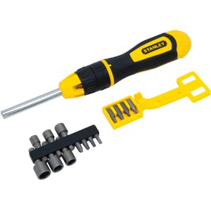 Stanley Ratschenschraubendreher-Set, 20-teilig mit Bits und Steckschlüsseln.