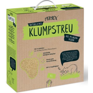 Primox Katzenstreu aus Pflanzenfasern, 8l Packung, natürliche Klumpstreu für Katzen.