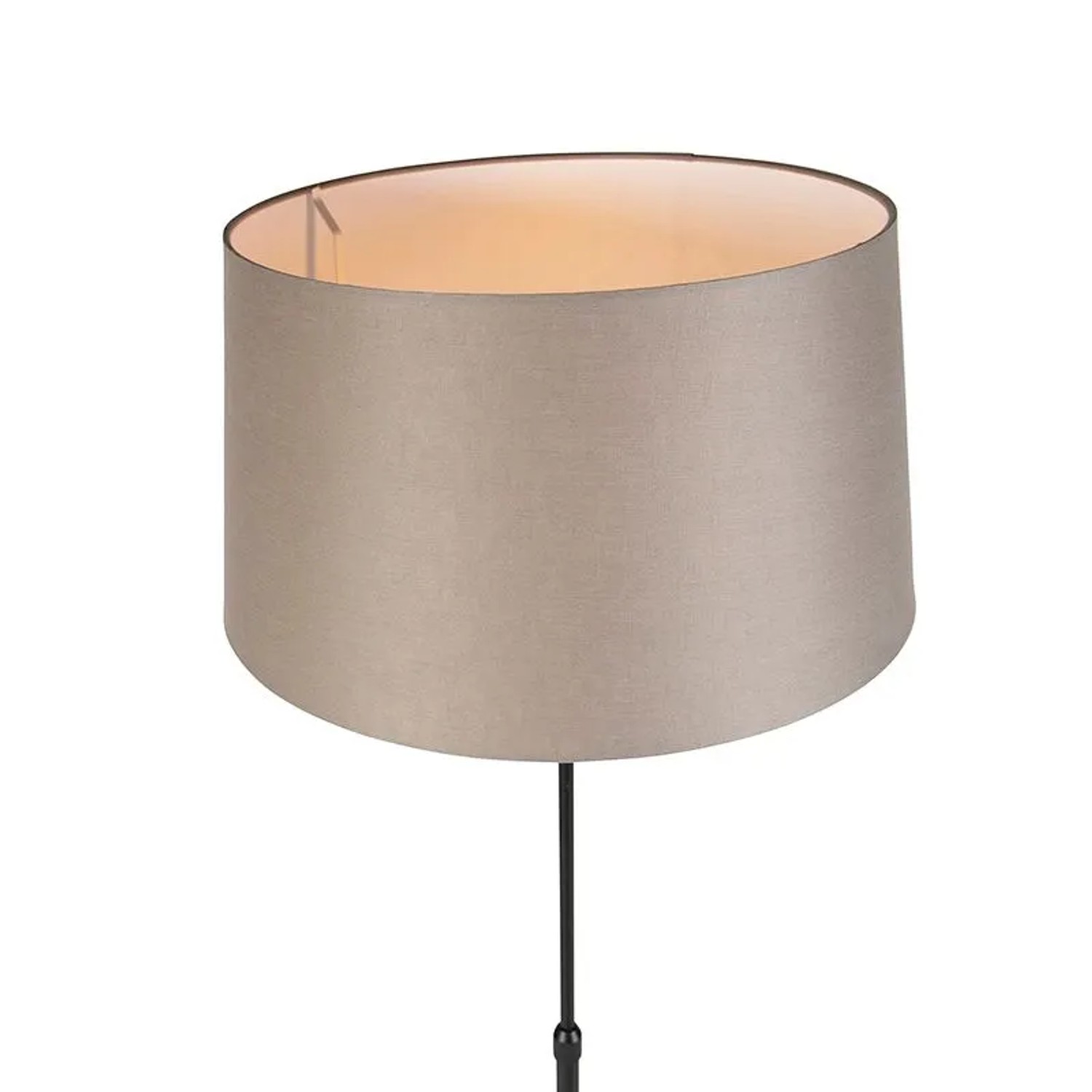 QAZQA Stehlampe Parte mit taupefarbenem Leinenschirm, schwarzes Gestell, höhenverstellbar.