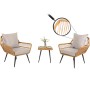 Proregal Poly-Rattan Balkon-Set: 2 hellgraue Sessel, Beistelltisch mit Rattanplatte. Gartengarnitur Sitzgruppe.