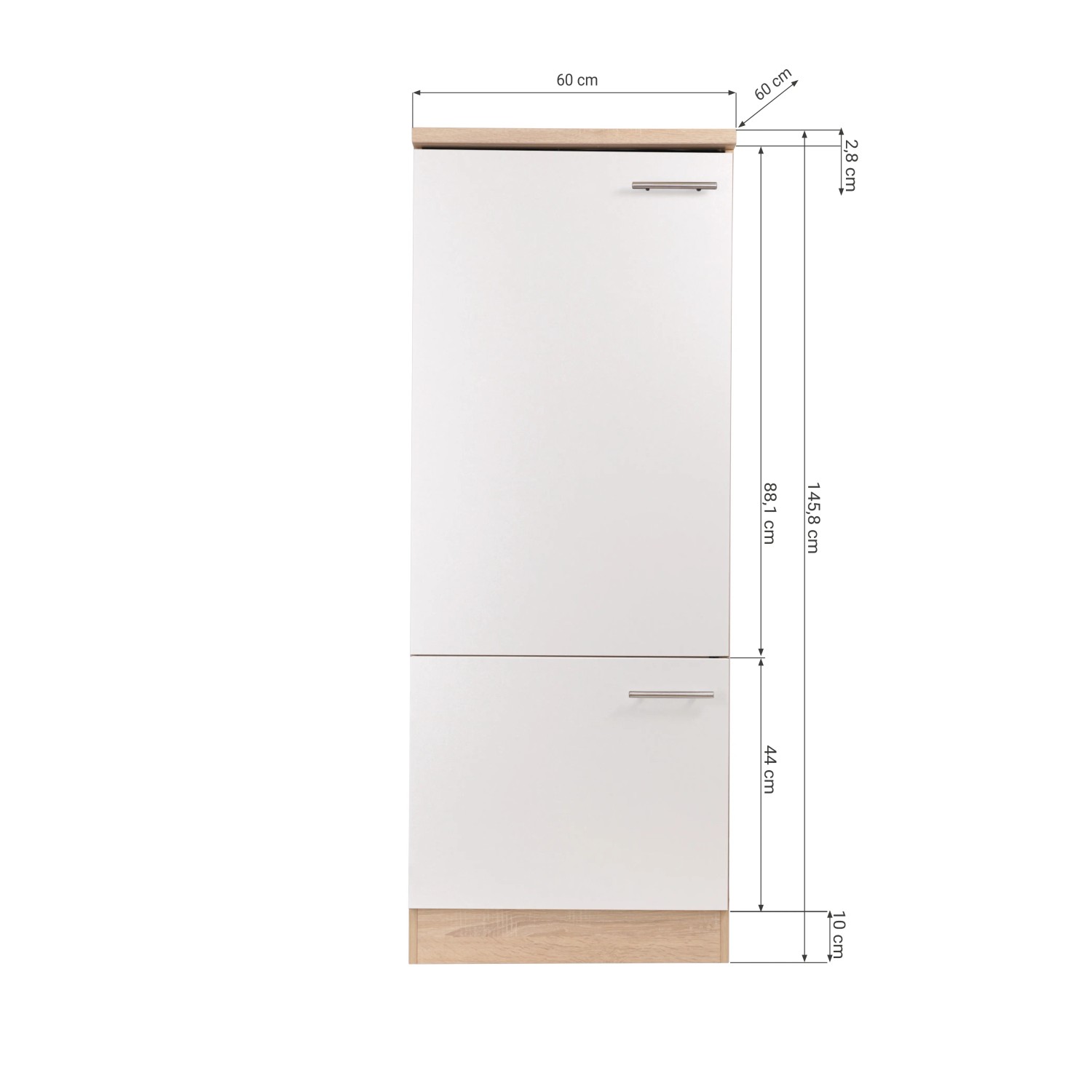 Respekta Kühlschrankumbau Merle, 60 cm, Grau: Schrank mit zwei Türen und Arbeitsplatte.
