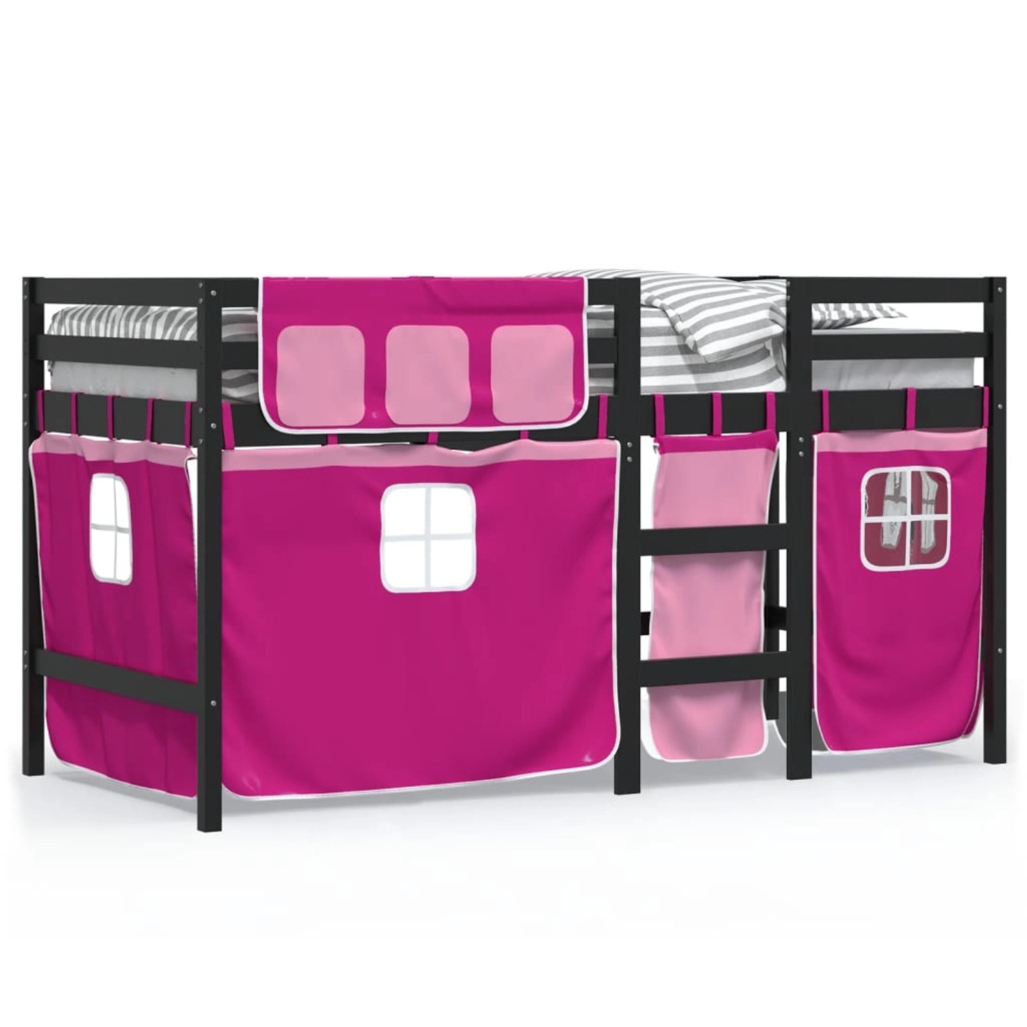 vidaXL Kinderhochbett mit Vorhängen Rosa 90x200 cm Massivholz Kiefer 328382 günstig online kaufen