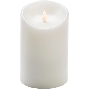 Weiße Konstsmide LED Echtwachskerze mit 3D-Flamme und Timer, 16 cm hoch.