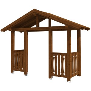 Skan Holz Vordach Stralsund 6, Nussbaum lasiert, 360x139 cm, aus Konstruktionsvollholz.