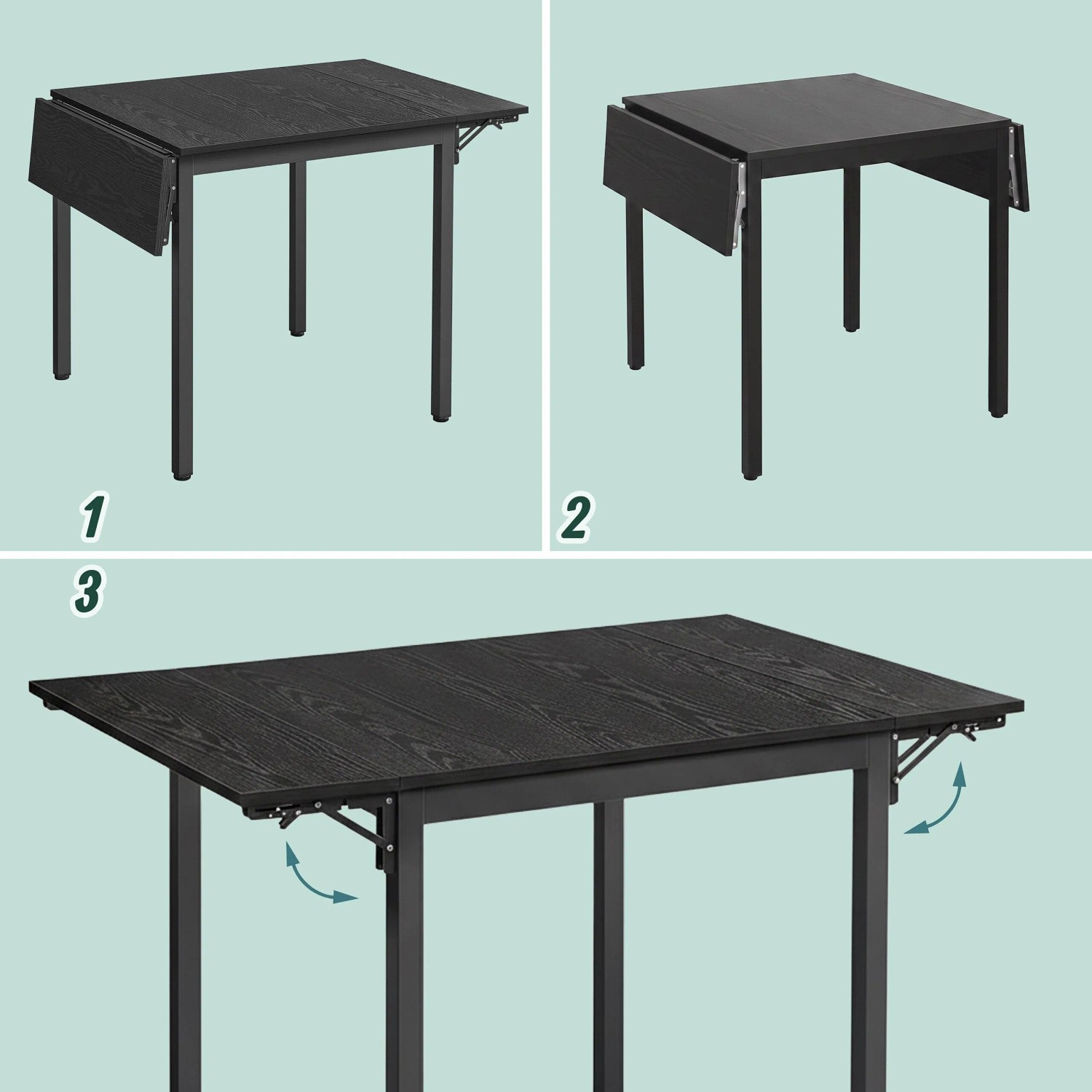 Relaxdays Esstisch MDF Eisen Holzoptik Schwarz Klappbar 76 cm x 120 cm x 78 cm_5