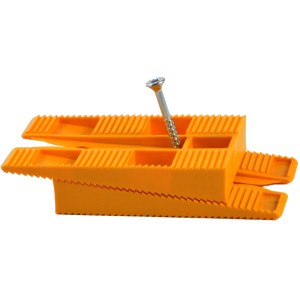 GS Terrassen Justierkeil-Set, 120-teilig, orange, mit Schraube zur Montage von Terrassendielen.