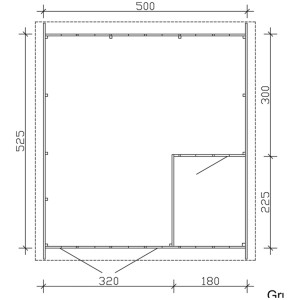 Grundriss der Skan Holz Holzgarage Varberg 2 in Schwedenrot, Maße 500x525 cm.