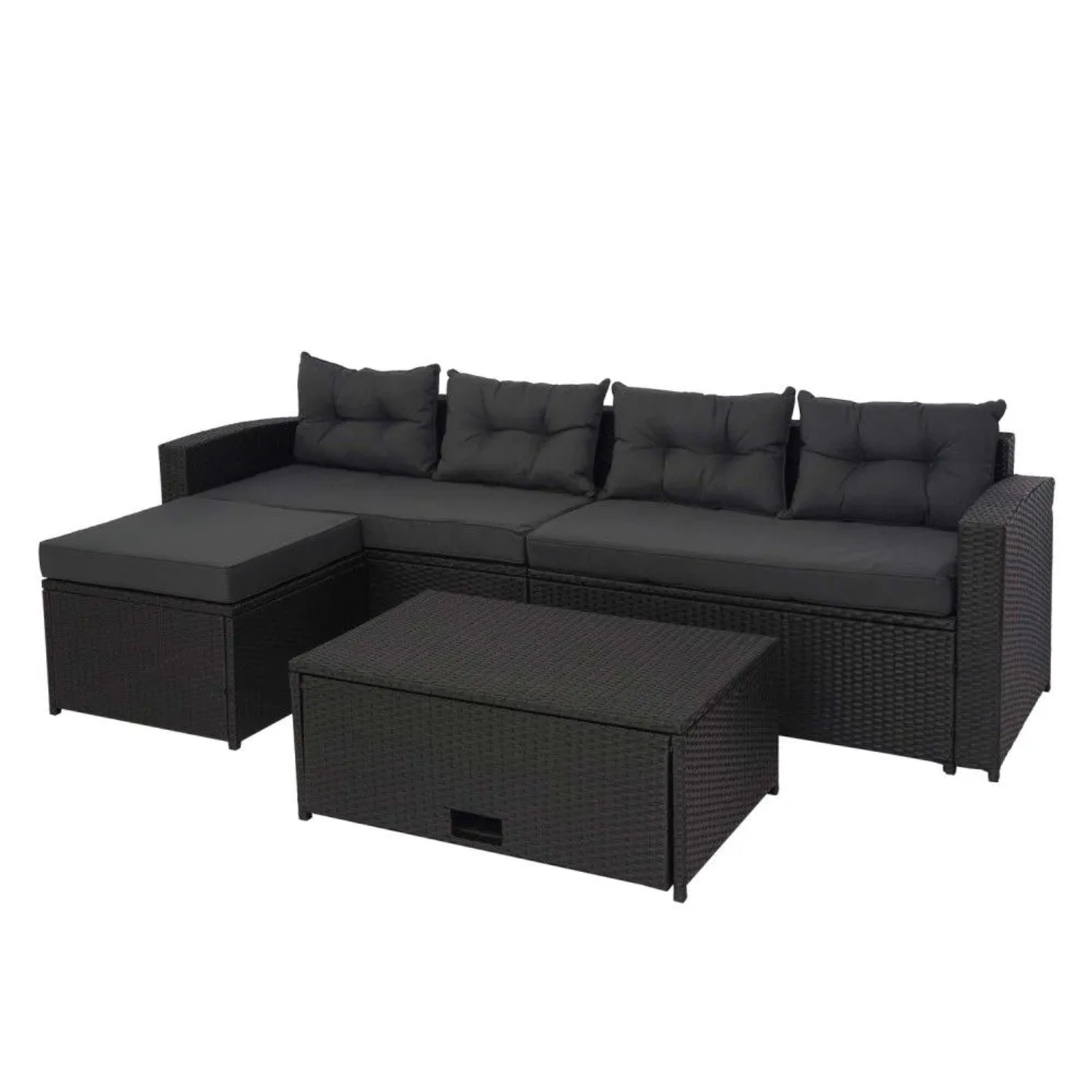 MCW Poly-Rattan Garnitur J34 4-teilig Schwarz Kissen Dunkelgrau