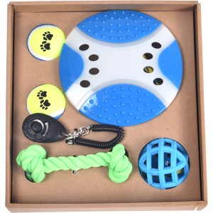 Heim Hunde-Outdoor-Spielzeug-Set, 6-teilig: Frisbee, Bälle, Clicker, Spieltau und Gitterball für Hunde.
