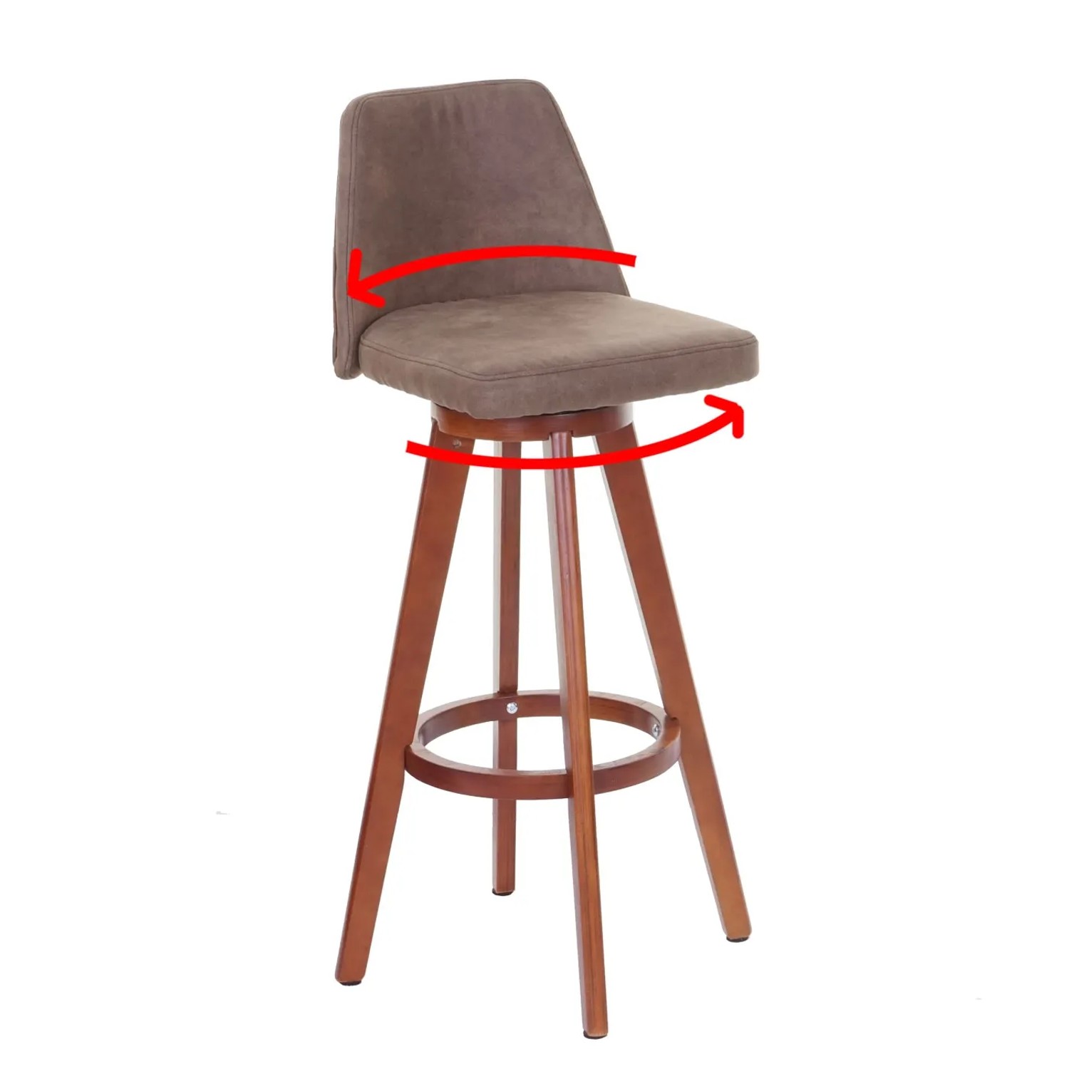 PROREGAL Barhocker, 360° drehbar, braune Textilpolsterung, Rückenlehne, helle Holzbeine. Sitzhöhe 73cm.