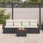 Schwarzes 5-tlg. vidaXL Garten-Sofa-Set aus Poly Rattan mit Kissen und Tisch.