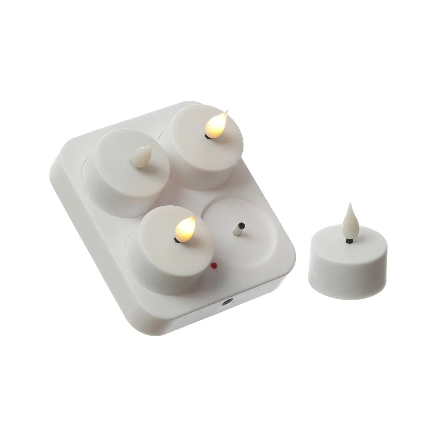 Marelida LED Teelichter, 4er Set mit Ladestation. Wiederaufladbare, flackernde, weiße Deko-Kerzen.