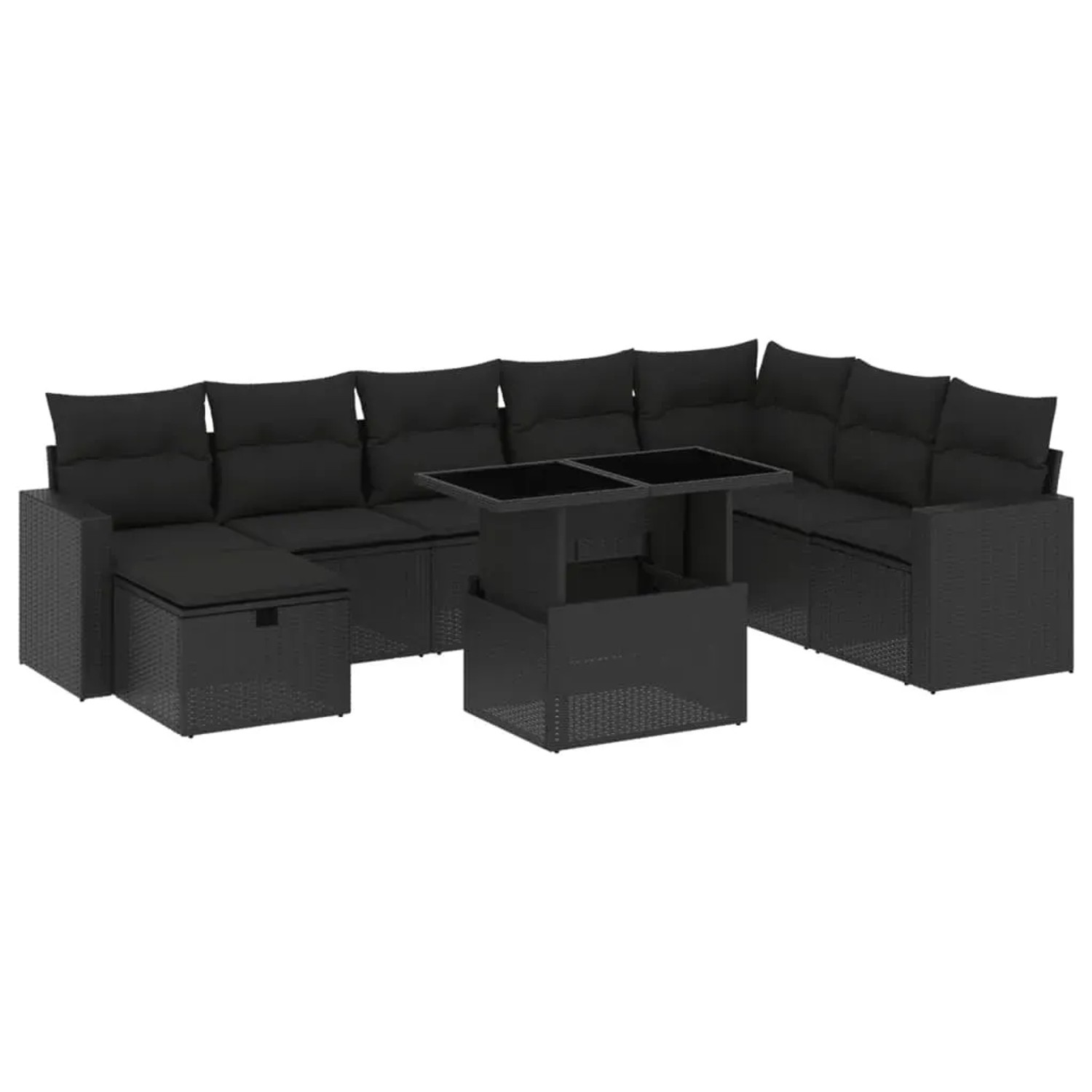 vidaXL 9-Tlg Garten-Sofagarnitur mit Kissen Schwarz Poly Rattan 3274865