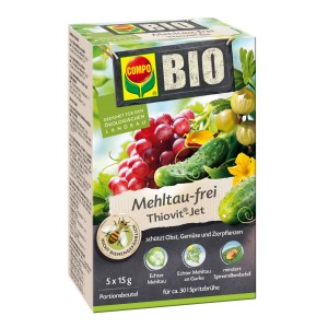 Compo Bio Mehltaufrei Thiovit-Jet, Mittel gegen Mehltau für Obst, Gemüse und Zierpflanzen, 5x15g Packung.