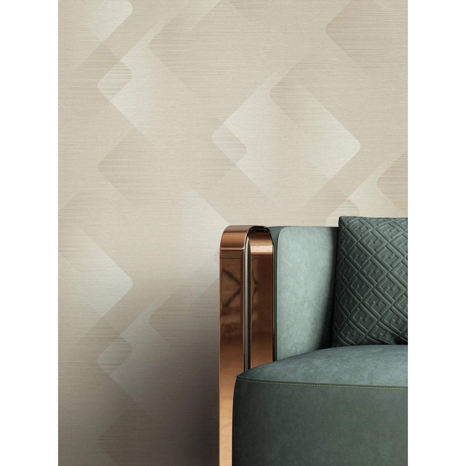 Beige Vliestapete Donato mit modernem, strukturiertem Grafikmuster. Geometrische Formen, leichter Glanz.