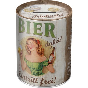 Nostalgic-Art Spardose Trinkgeld-Bierkasse aus Stahlblech mit Retro-Motiv, 13 cm hoch.