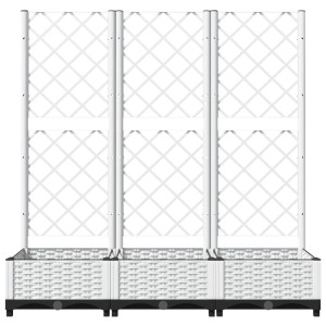 Weißer vidaXL Pflanzkübel mit Rankgitter (120x40x121,5 cm) aus PP für Garten und Terrasse.