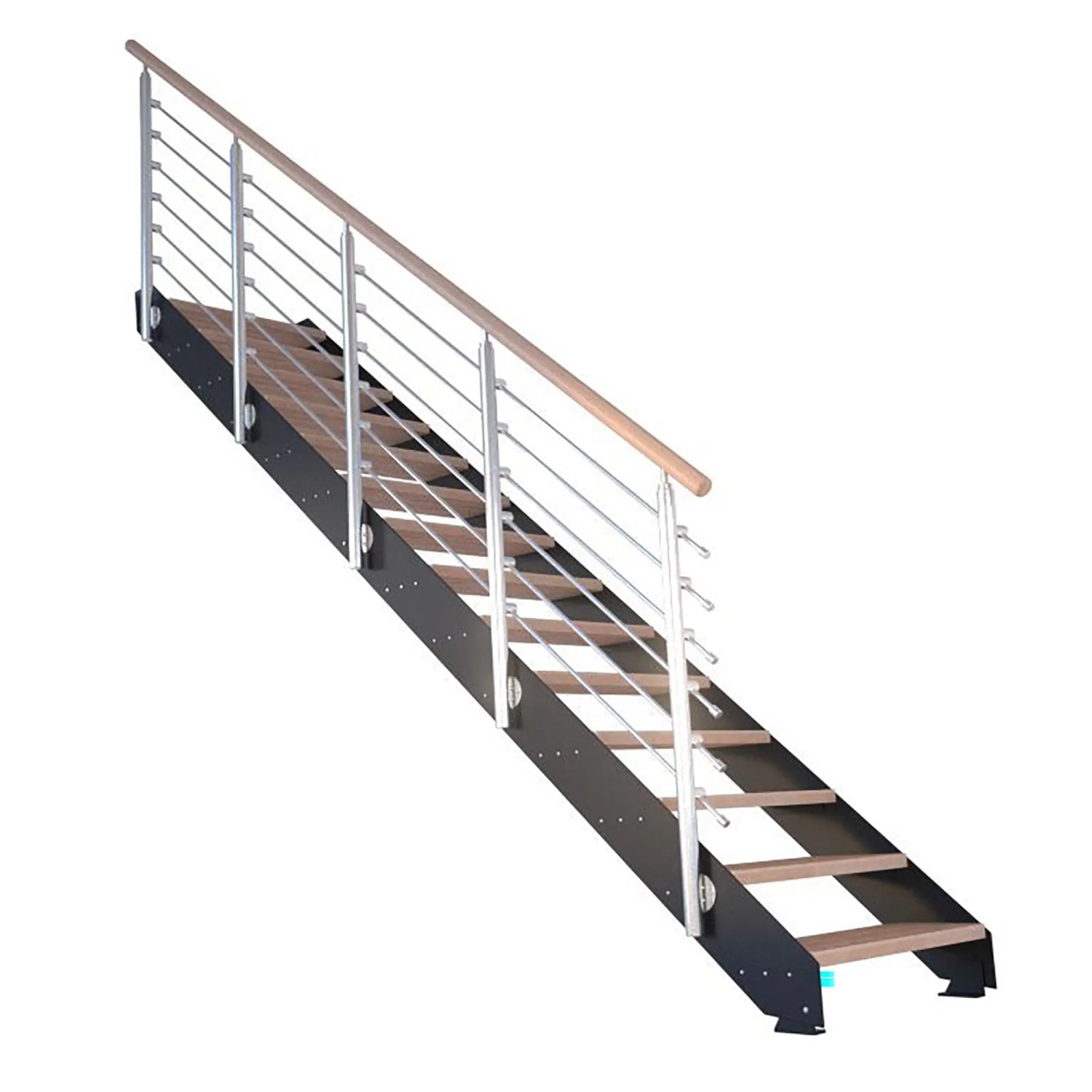 Treppe Kos 15 Stufen Buche Natur 107 cm Design-Geländer Schwarz FSC® günstig online kaufen