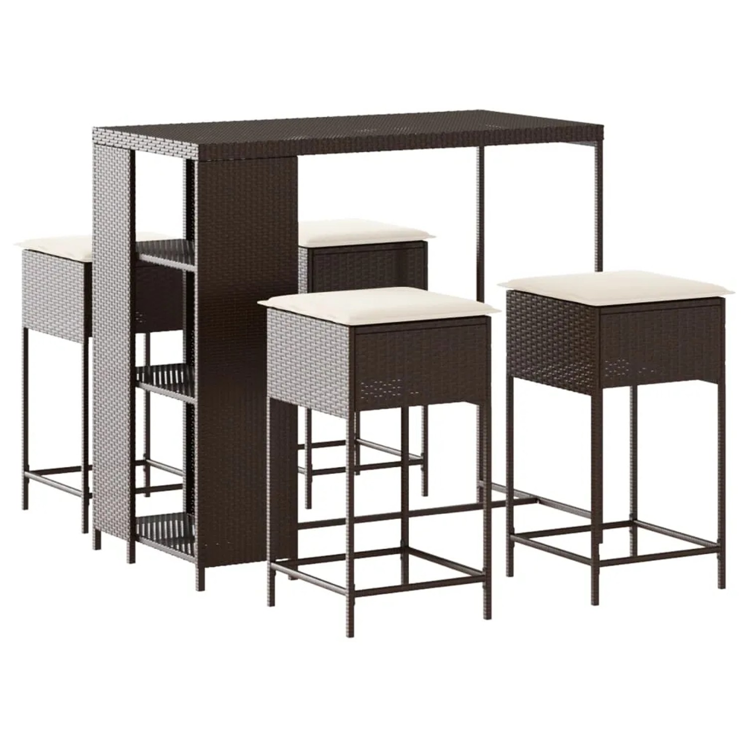 vidaXL 5-tlg Gartenbar-Set mit Kissen Braun Poly Rattan Modell 8